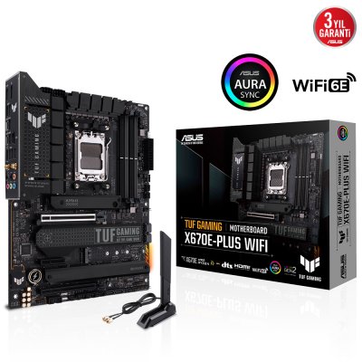 ASUS MB TUF GAMING X670E-PLUS WIFI AMD X670E AM5 DDR5 6400 DP HDMI 4X M2 USB3.2 AX WİFİ + BT AURA RGB 2.5GBİT LAN ATX 128GB’A KADAR RAM DESTEĞİ PCIE5.0 ASUS 5X PROTECTION III