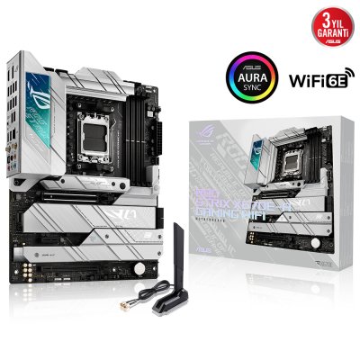 ASUS ROG STRIX X670E-A GAMING WIFI AMD X670E AM5 DDR5 6400 DP HDMI 4X M2 USB3.2 WİFİ 6E AURA RGB 2.5GBİT LAN ATX 128GB’A KADAR RAM DESTEĞİ PCIE5.0 ASUS 5X PROTECTION III