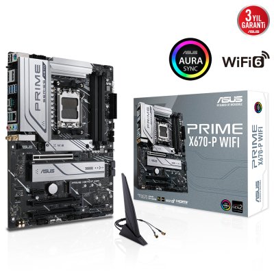 ASUS MB PRIME X670-P WIFI AMD X670 AM5 DDR5 6400 DP HDMI 3X M2 USB3.2 AX WİFİ + BT AURA RGB 2.5GBİT LAN ATX 128GB’A KADAR RAM DESTEĞİ ASUS 5X PROTECTION III