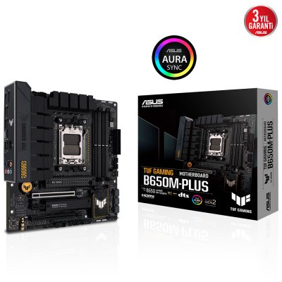 ASUS TUF GAMING B650M-PLUS AMD B650 AM5 DDR5 6400 DP HDMI 2X M2 USB3.2 AURA RGB 2.5GBİT LAN MATX 128GB A KADAR RAM DESTEĞİ ASUS TUF PROTECTION ARMOURY CRATE