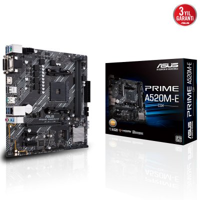 ASUS PRIME A520M-E CSM AMD A520 AM4 DDR4 4400 HDMI DVI VGA M2 USB3.2 mATX ASUS 5X PROTECTION III Ücretsiz Uzaktan Yönetim Yazılımı